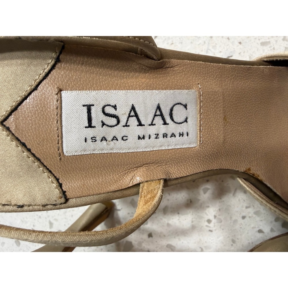 Isaac Mizrahi Slingback Heels Womens 8.5 B Gold Satin Pointed Toe Italy EUC LUX - Picture 4 of 6
